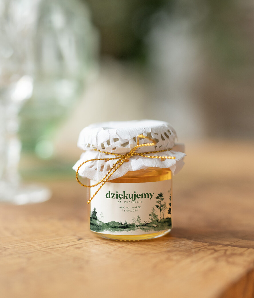 Podziękowania dla Gości Weselnych Miody i słoiczki Nutella mini słoiczki prezenty dla gości weselnych, podziękowanie dla gości weselnych, miodki na podziękowania dla gości prezenty dla gości weselnych słoiczek z miodem1