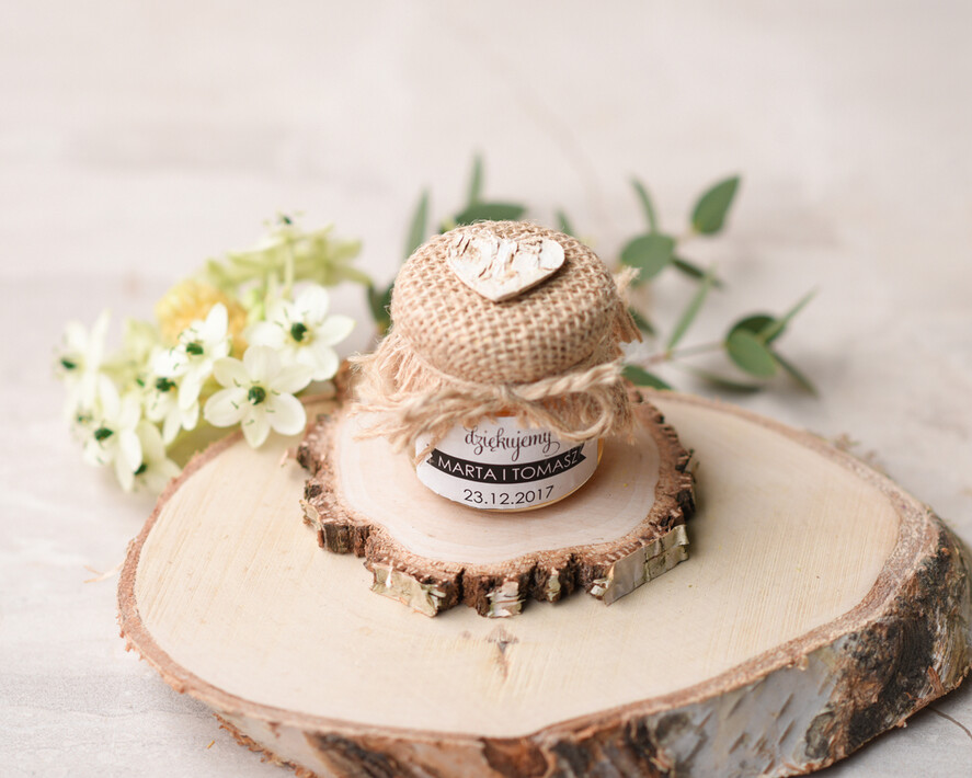 Podziękowania dla Gości Weselnych Miody i słoiczki Nutella podziękowania od pary młodej po weselu słodki poczęstunek miodki w słoiczkach  3