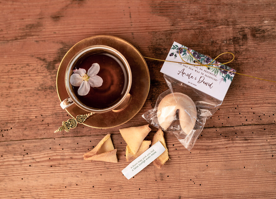Podziękowania dla Gości Weselnych Ciasteczka z wróżbą oryginalne prezenty dla gości weselnych, ciasteczko z wróba i dedykacją0