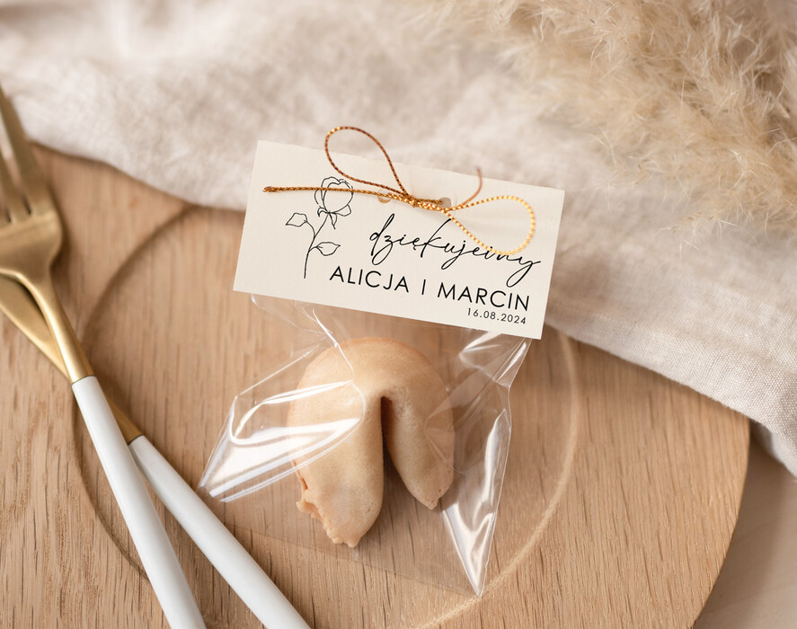 Podziękowania dla Gości Weselnych Ciasteczka z wróżbą podziękowania dla gości weselnych, ciasteczka z dedykacja i wrozba, prezenciki dla gosci weselnych, prezenty dla gości ciastka z wróźbą 0