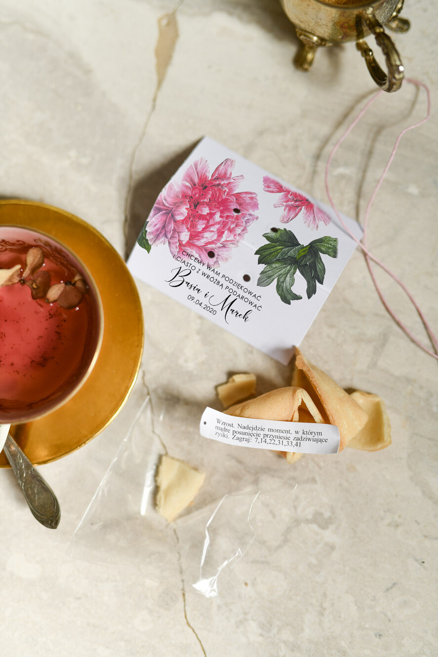 Podziękowania dla Gości Weselnych Ciasteczka z wróżbą podziękowania dla gości weselnych za przybycie, chińskie ciasteczko1