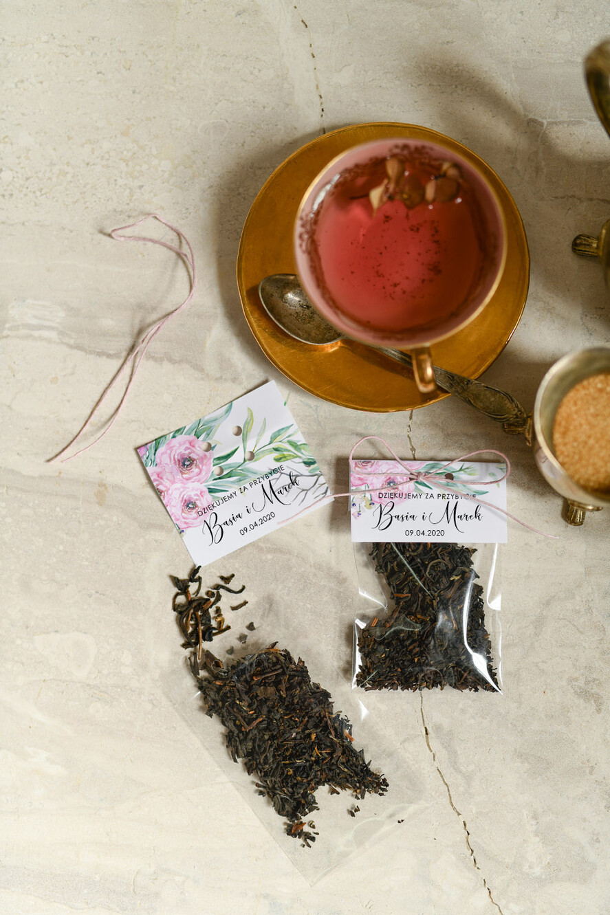 Podziękowania dla Gości Weselnych Saszetki prezenciki dla gości weselnych zawierające herbatę lub kawę   1