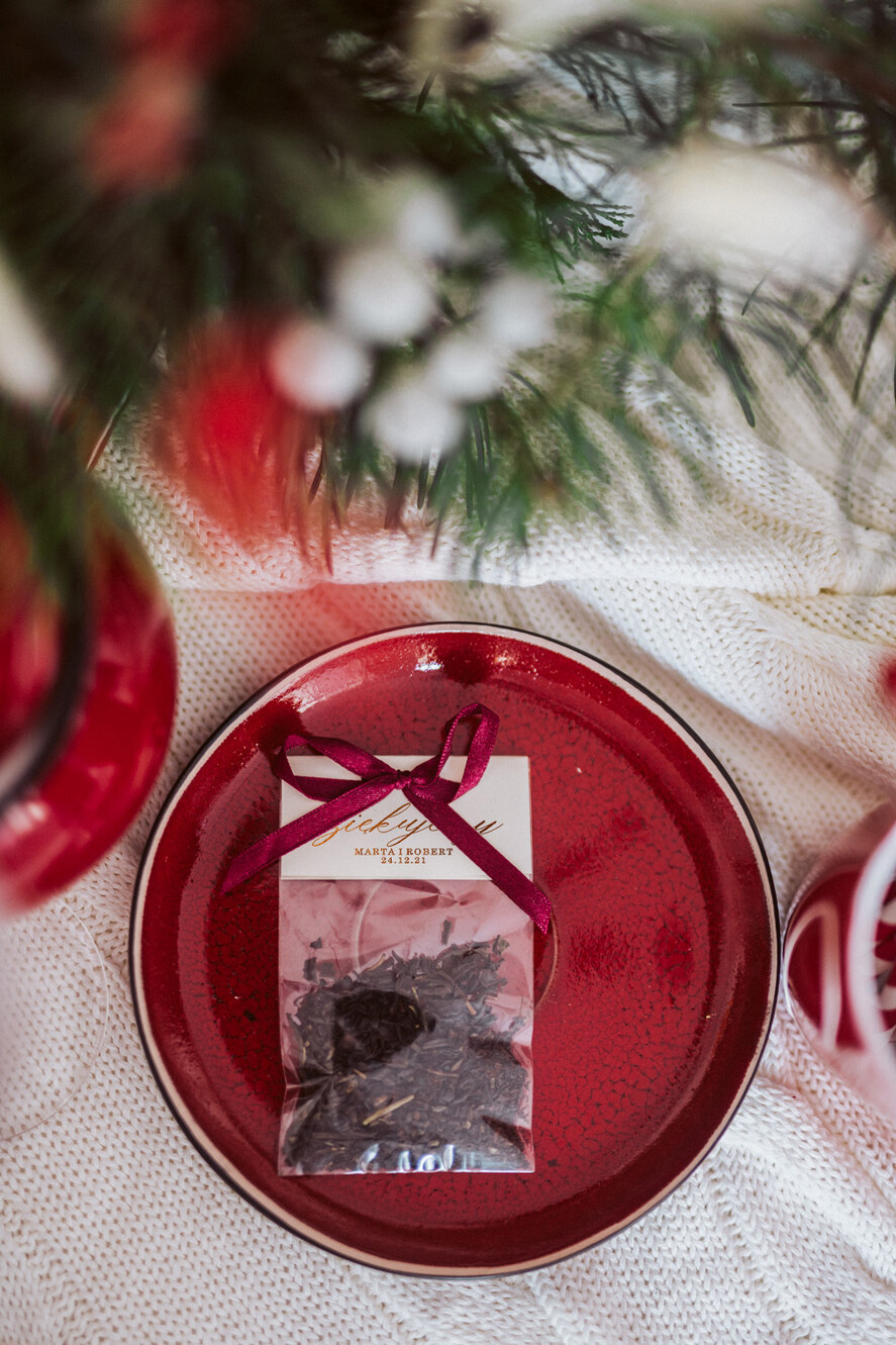 Podziękowania dla Gości Weselnych Saszetki upominki dla gości weselnych personalizowany woreczek z herbatą0