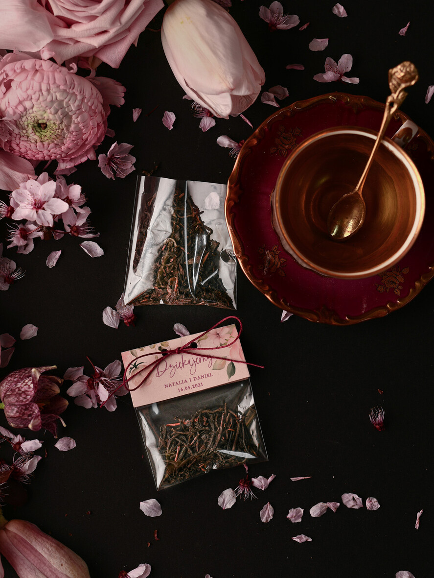 Podziękowania dla Gości Weselnych Saszetki unikatowe podziękowania dla gości piękne saszetki z herbatą torebeczka z kawą lub herbatką    0