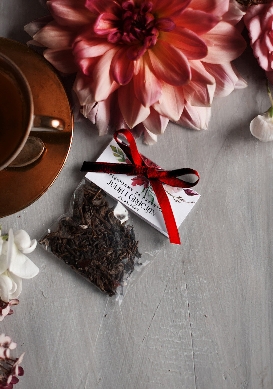 Podziękowania dla Gości Weselnych Saszetki ślubne upominki dla gości podziekowania dla gosci mini herbatka personalizowana    0