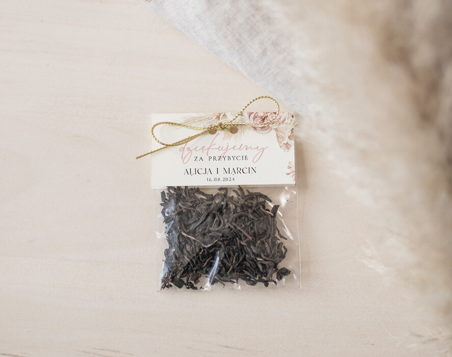 Podziękowania dla Gości Weselnych Saszetki podziękowania prezenciki dla gości weselnych, pomysłowe prezenty dla gości weselnych, mala saszetka z kawą lub herbatką1