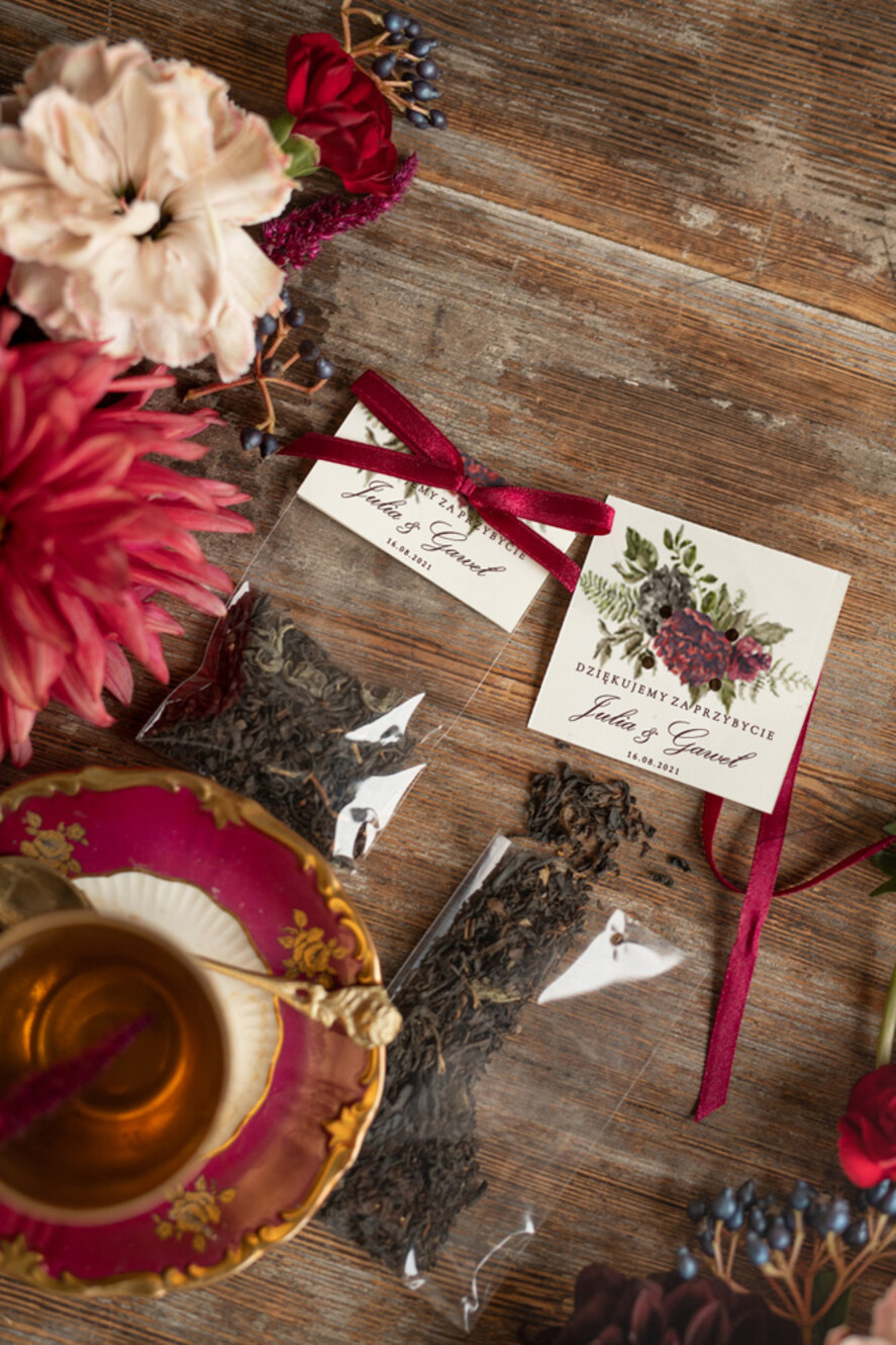 Podziękowania dla Gości Weselnych Saszetki prezent dla gości weselnych  mała saszetka z herbata    0