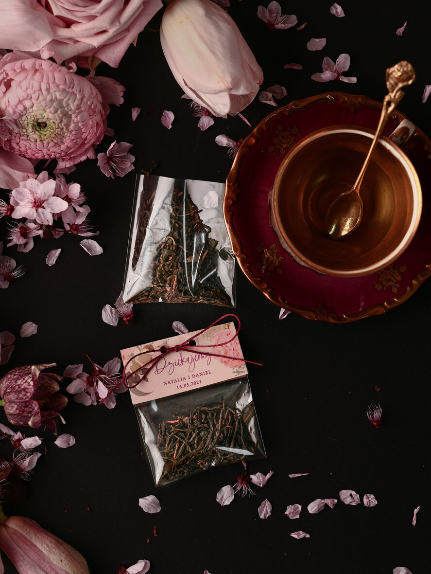 Podziękowania dla Gości Weselnych Saszetki pamiątki dla gości weselnych cudowne podziękowania dla gości weselnych mini herbatka personalizowana    0