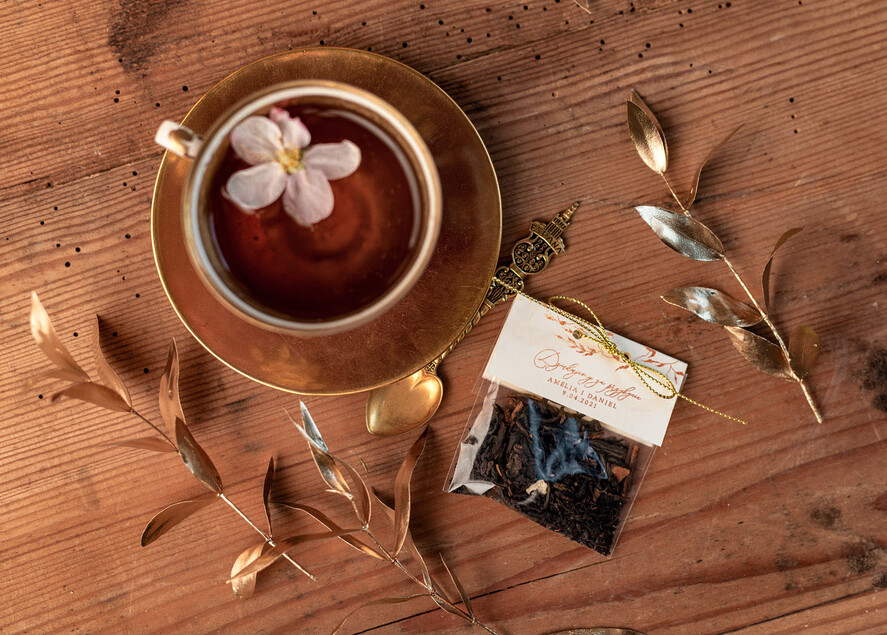 Podziękowania dla Gości Weselnych Saszetki prezenty od pary młodej dla gości weselnych zawierające herbatę lub kawę   1