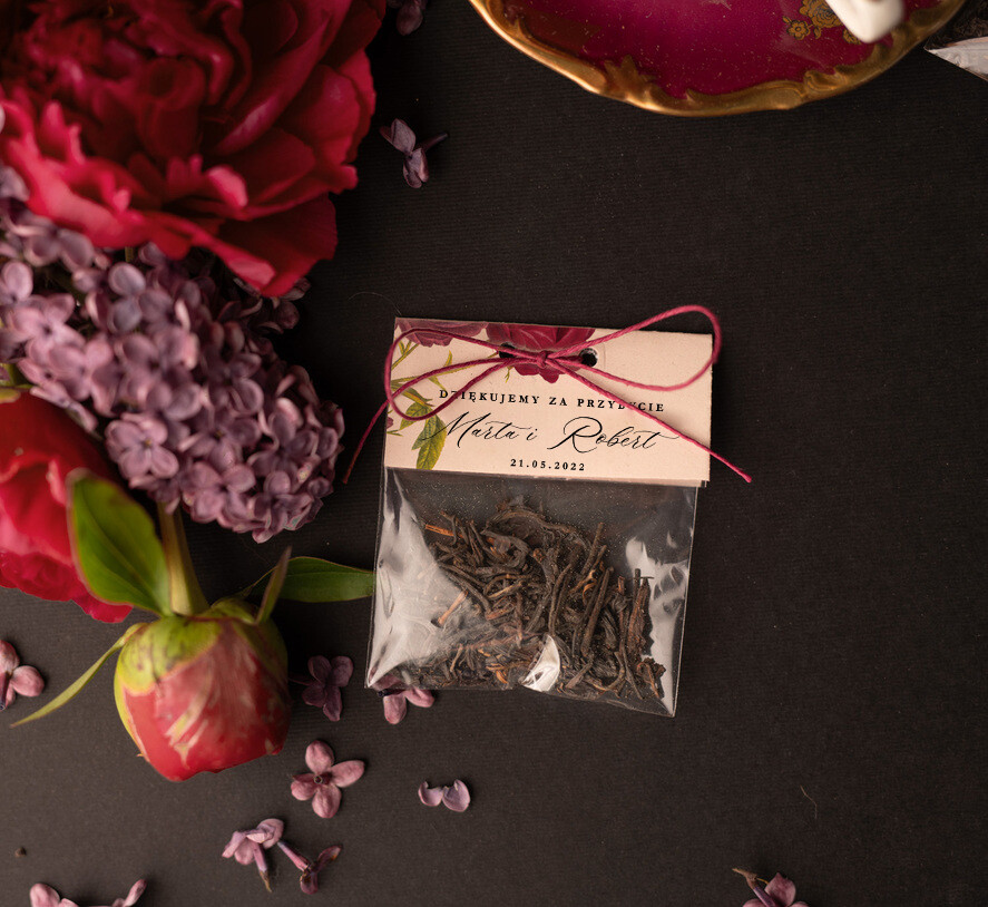 Podziękowania dla Gości Weselnych Saszetki podarunki dla gości weselnych pomysłowe fiolki herbata mała saszetka z herbata    0
