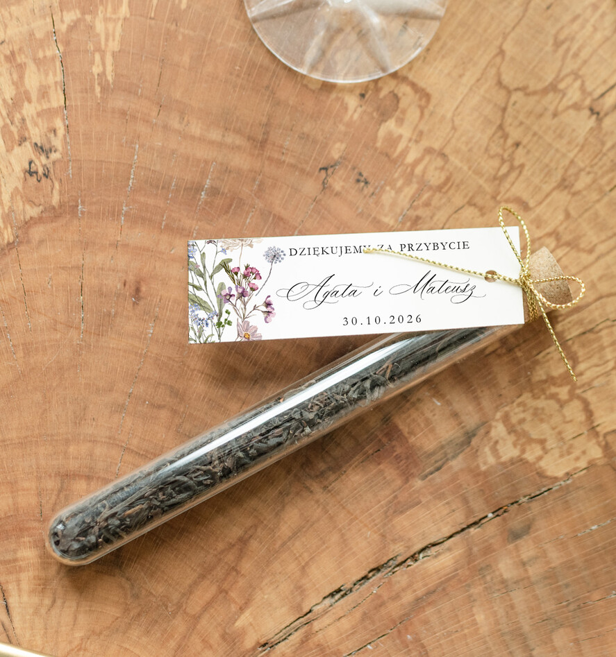 Podziękowania dla Gości Weselnych Fiolki podziękowanie dla gości weselnych, piękne podziękowania dla gości herbata, szklana fiolka z herbatką0