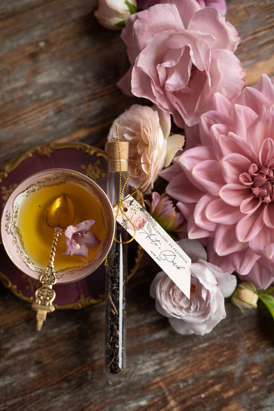 Podziękowania dla Gości Weselnych Fiolki upominki dla gości weselnych  fiolka z herbata lub kawa    1