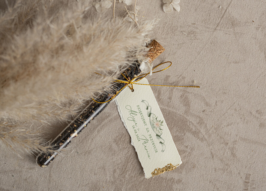 Podziękowania dla Gości Weselnych Fiolki podziękowania dla gości zdobione złotem, podziękowania dla gości po weselu, piękne podziękowania dla gości herbata, szklana fiolka z herbatką1