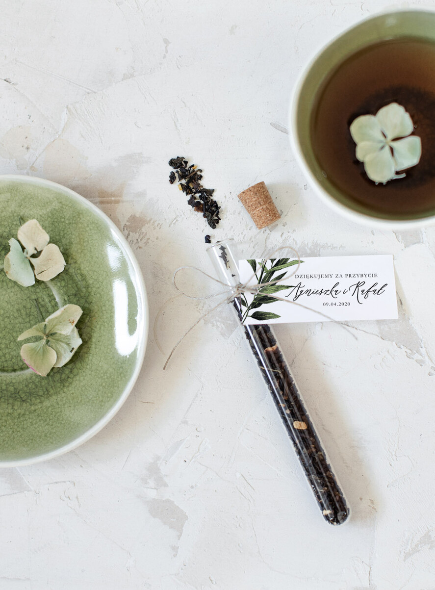 Podziękowania dla Gości Weselnych Fiolki podziękowanie za przybycie na uroczystość zawierające herbatę lub kawę   1