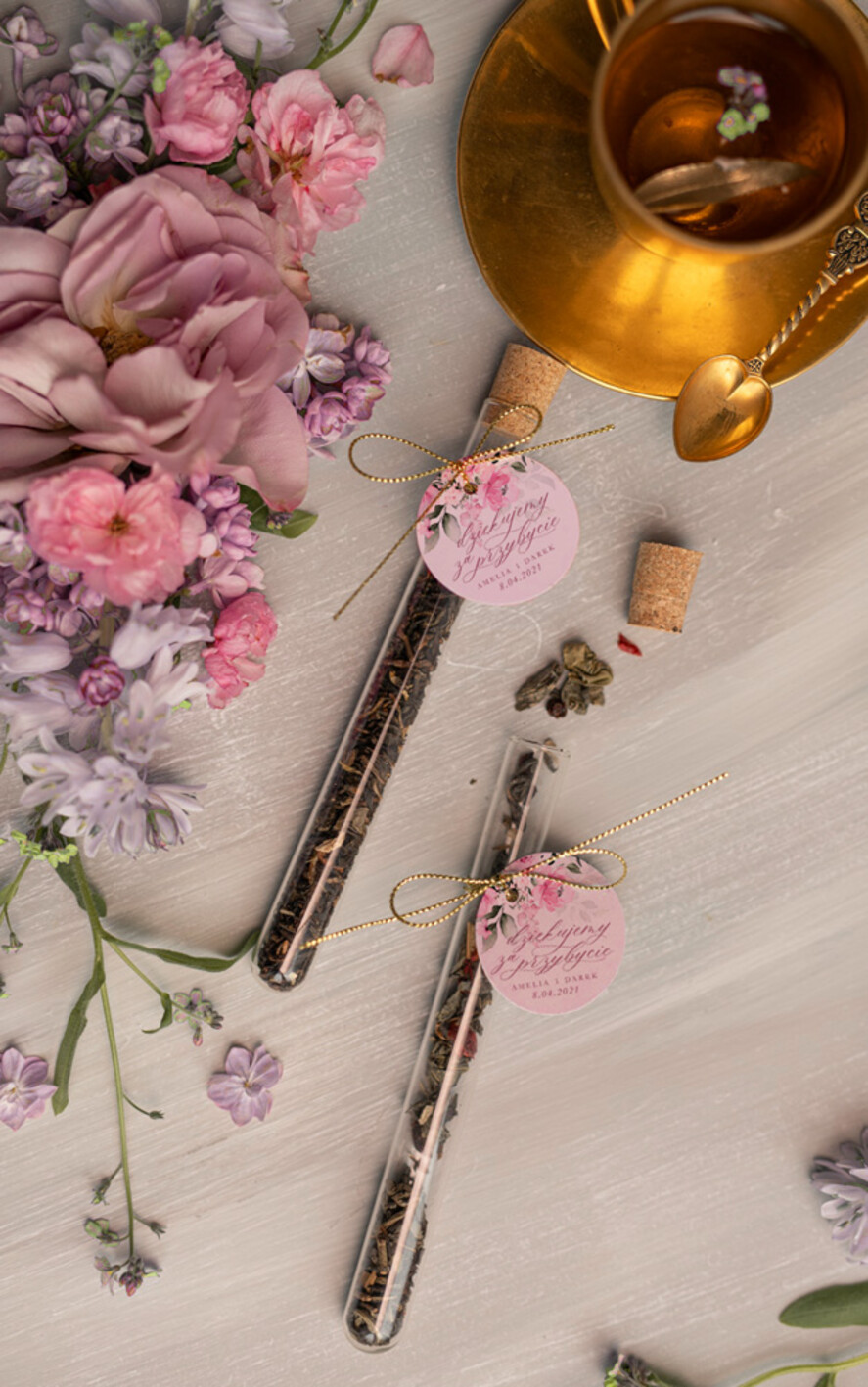 Podziękowania dla Gości Weselnych Fiolki prezenciki podziękowania dla gości weselnych  herbata w fiolce szklanej    0