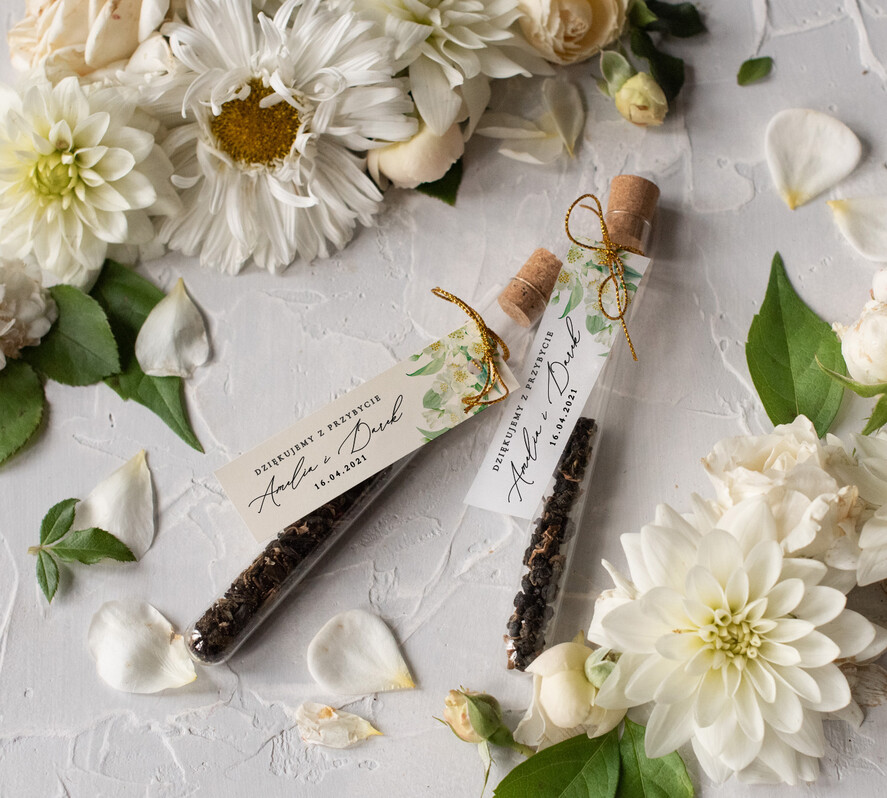 Podziękowania dla Gości Weselnych Fiolki rustykalne podziękowania dla gęści weselnych prezenty ślubne dla gości weselnych fiolka z herbatą 0