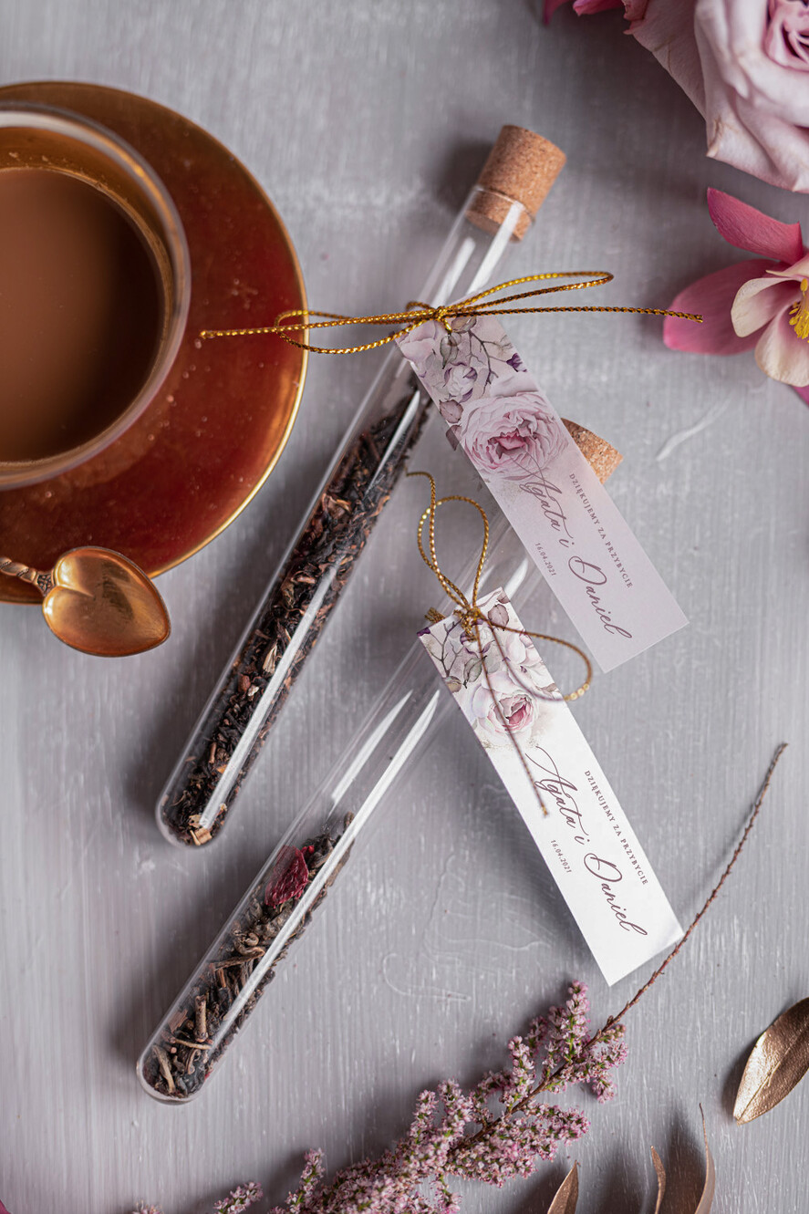 Podziękowania dla Gości Weselnych Fiolki pomysłowe podziękowania dla gości  fiolka z herbatą lub kawą    0