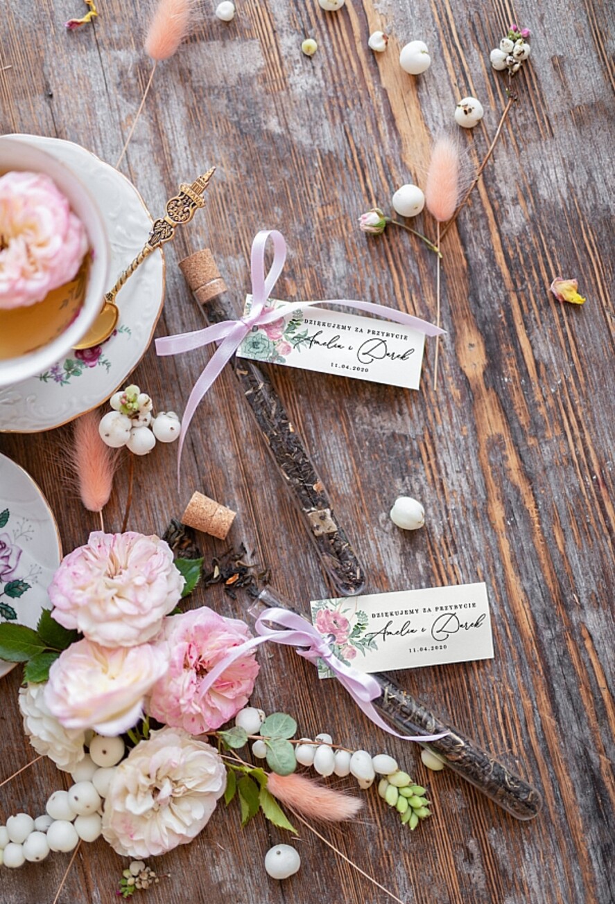 Podziękowania dla Gości Weselnych Fiolki prezenciki dla gości weselnych zawierające herbatę lub kawę   0