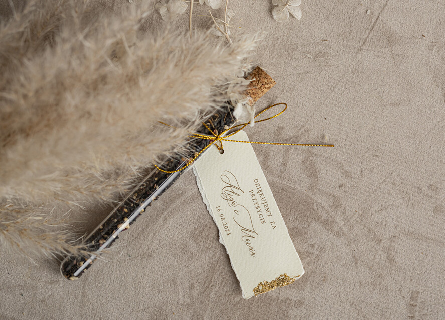 Podziękowania dla Gości Weselnych Fiolki podziękowania dla gości zdobione złotem, podziękowania dla gości po weselu, piękne podziękowania dla gości herbata, szklana fiolka z herbatką1