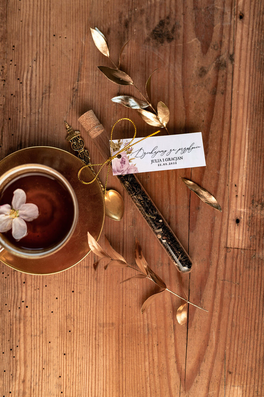 Podziękowania dla Gości Weselnych Fiolki podziękowania dla gości ślubnych w postaci zielonej lub czarnej herbaty   0