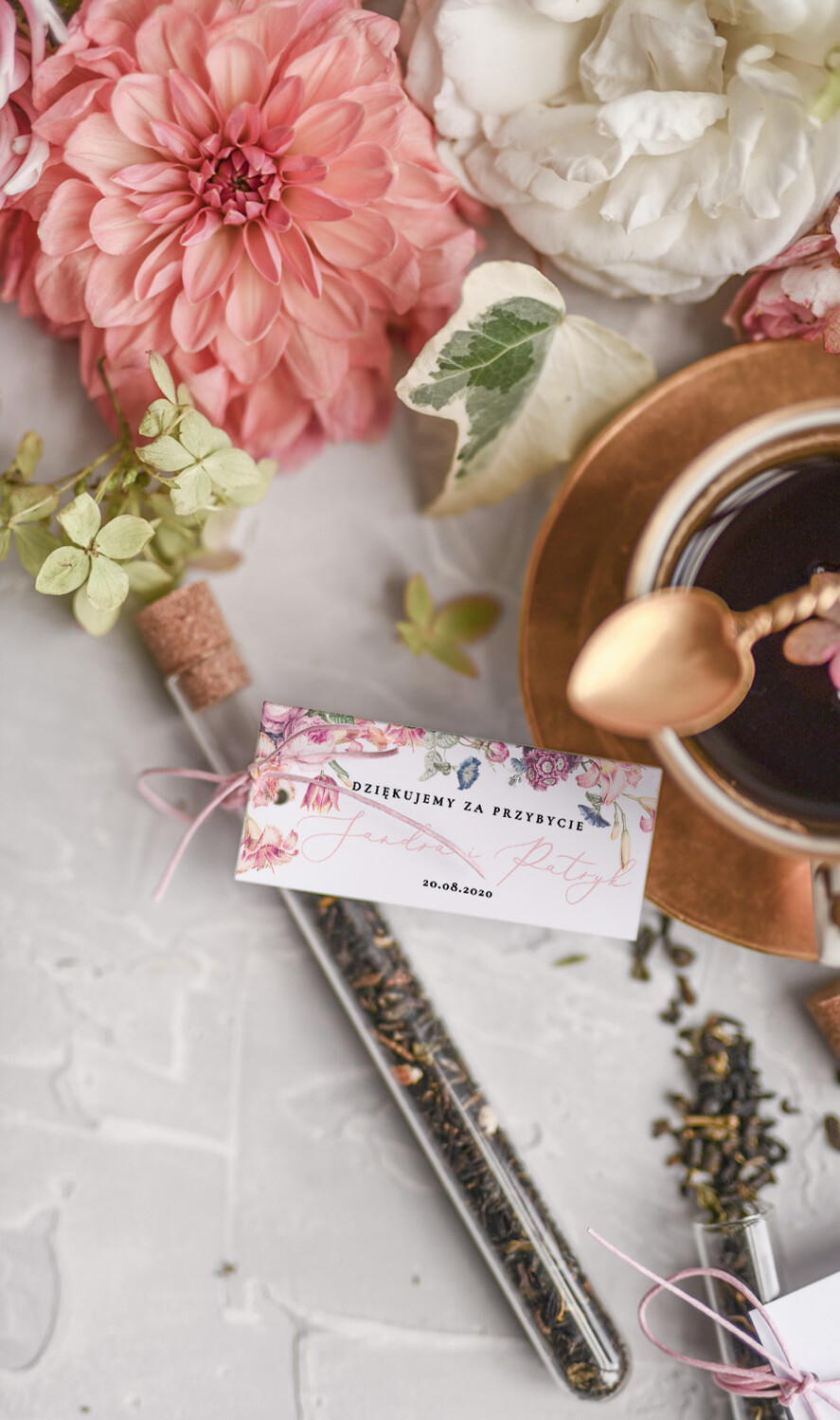 Podziękowania dla Gości Weselnych Fiolki podziękowania dla gości po weselu do wyboru kawa lub herbata   1