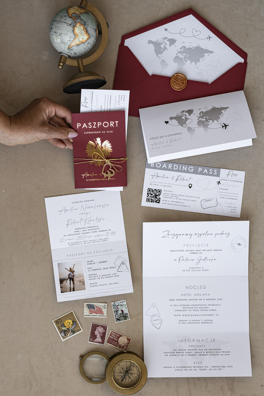 Zaproszenia ślubne paszport / podróże Zaproszenia ślubne paszport do miłości, zaproszenia ślubne z motywem podróży, zaproszenia na ślub dla podróżników3