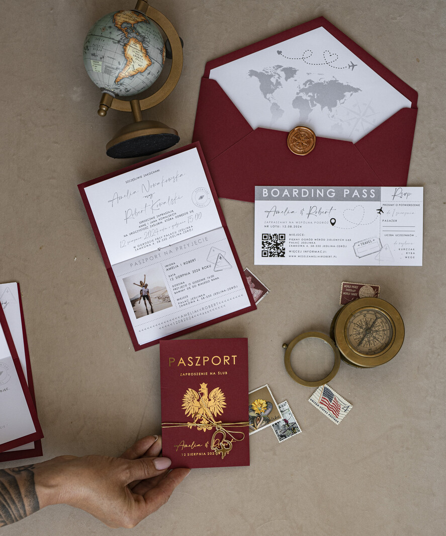 Zaproszenia ślubne paszport / podróże Zaproszenia ślubne paszport do miłości, zaproszenia ślubne z motywem podróży, zaproszenia na ślub dla podróżników9