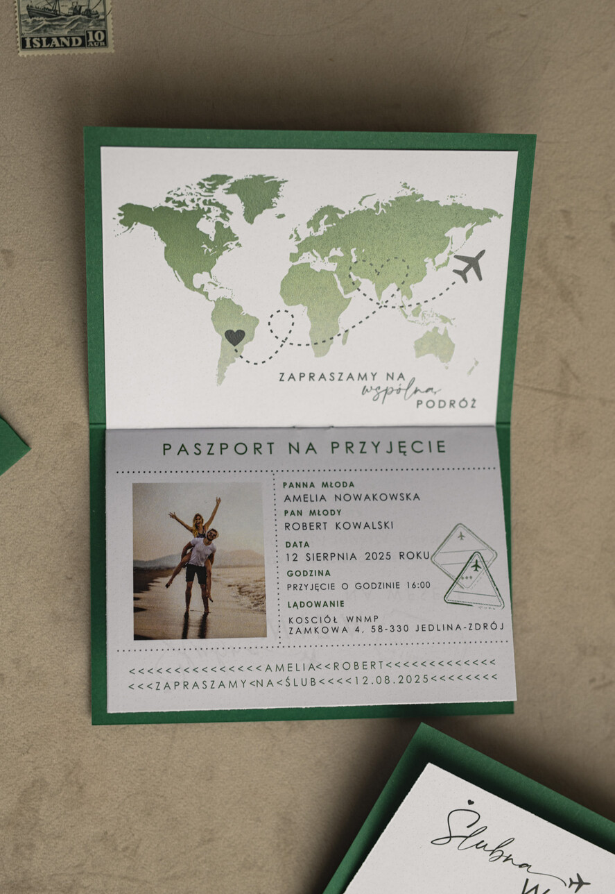 Zaproszenia ślubne paszport / podróże zaproszenia ślubne z motywem podróży, zaproszenia na ślub dla podróżników, zaproszenie na ślub w formie paszportu, mapa świata w kopercie idealne na wesele podróżników23
