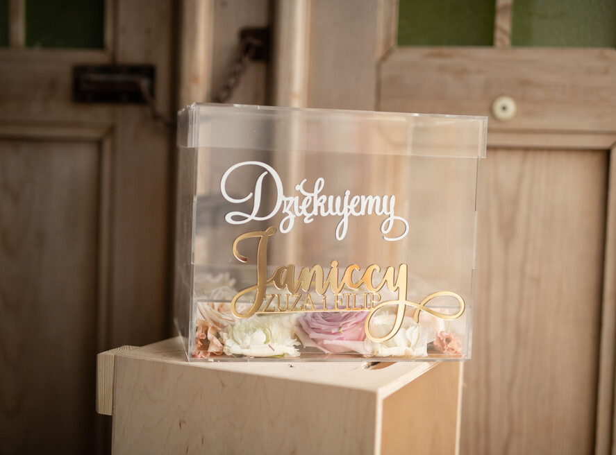 Pudełko na koperty  glamour przezroczyste pudełko na koperty weselne skrzynka na kartki ślubne złote napisy, akrylowe pudełko na koperty18