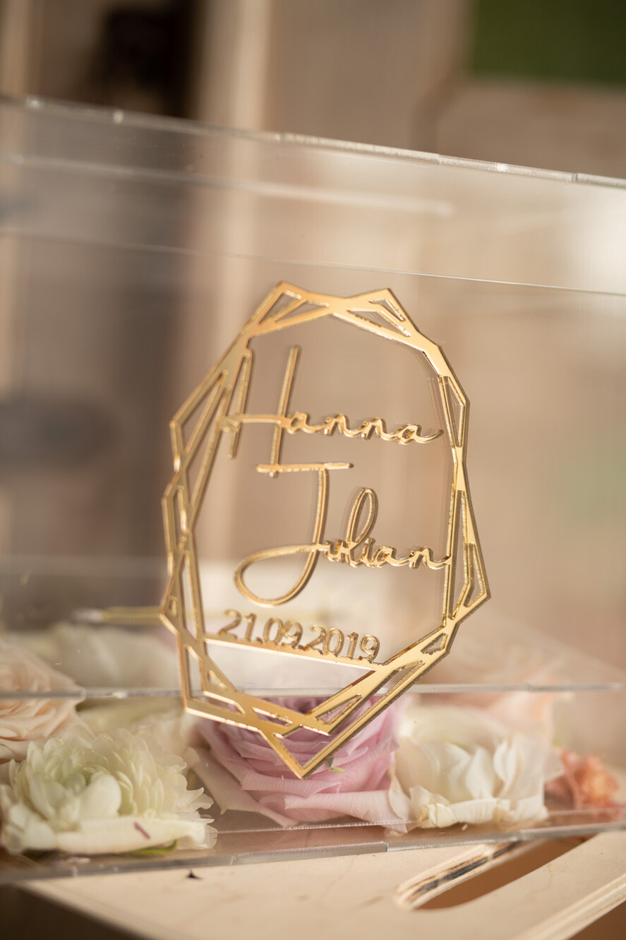 Pudełko na koperty  glamour przezroczysta skrzynka na koperty ślubne pudełko na kartki z życzeniami złote litery wasze imiona6