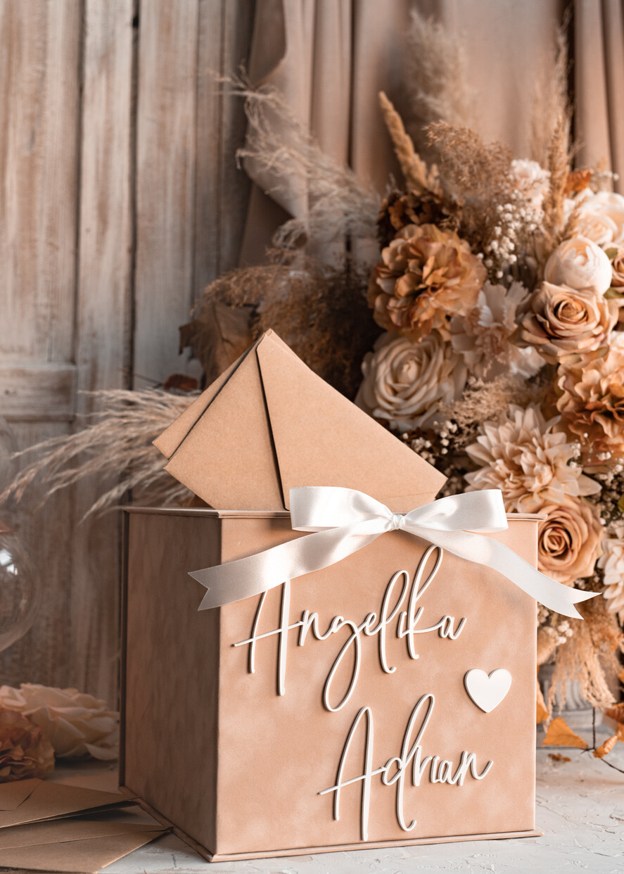 Pudełko na koperty  glamour welurowe pudełko na pieniądze ślub i wesele, eleganckie pudełko na pieniądze, prezent dla młodej pary kopertówka na pieniądze, beżowe pudełko na koperty 14