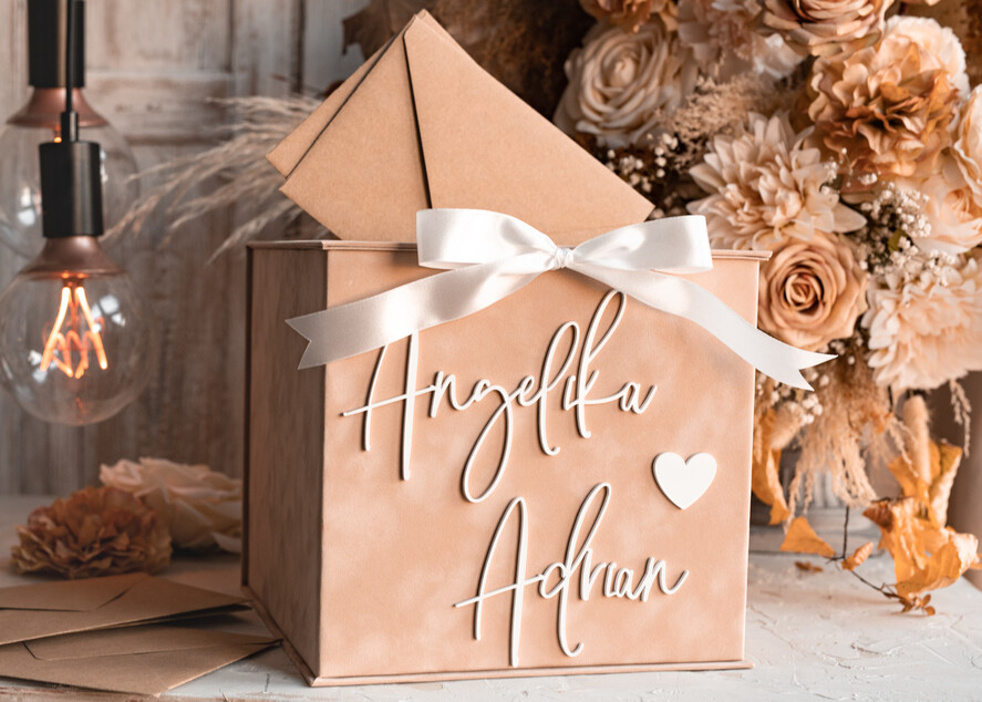 Pudełko na koperty  glamour welurowe pudełko na pieniądze ślub i wesele, eleganckie pudełko na pieniądze, prezent dla młodej pary kopertówka na pieniądze, beżowe pudełko na koperty 13