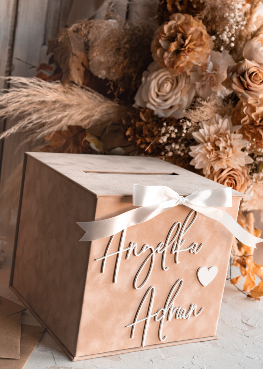 Pudełko na koperty  glamour welurowe pudełko na pieniądze ślub i wesele, eleganckie pudełko na pieniądze, prezent dla młodej pary kopertówka na pieniądze, beżowe pudełko na koperty 10