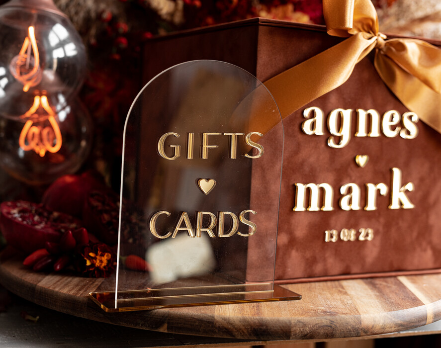 Pudełko na koperty  glamour Welurowa brązowo złota kopertówka ze złotymi napisami, brązowy cieniowany welur, pudełko na koperty, pomysł na pudełko na pieniądze podczas wesela22