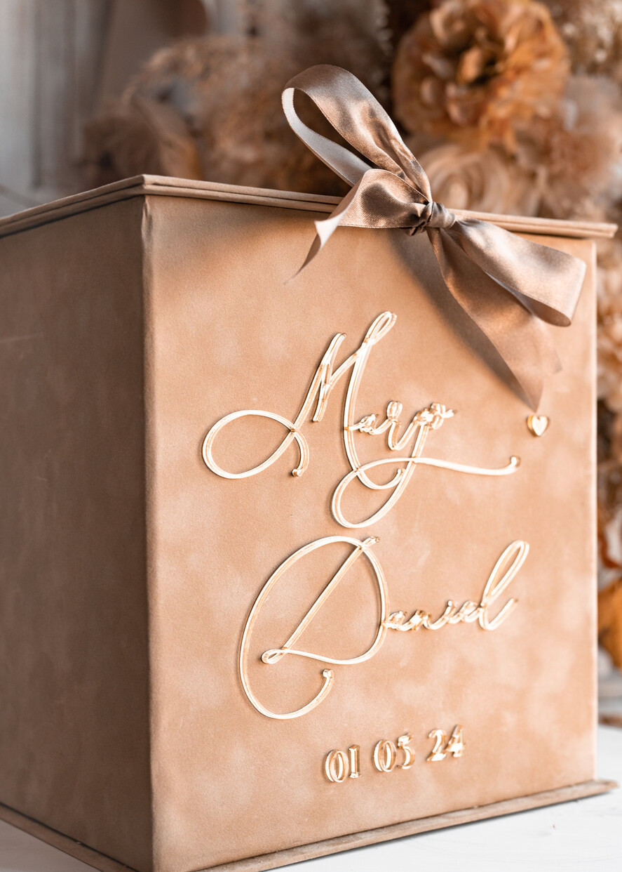 Pudełko na koperty  glamour zestaw kopertówka i księga wpisów gości na wesele, beżowy welurowy zestaw pudełko na koperty pamiątkowa księga wpisów gości, elegancki prezent ślubny6