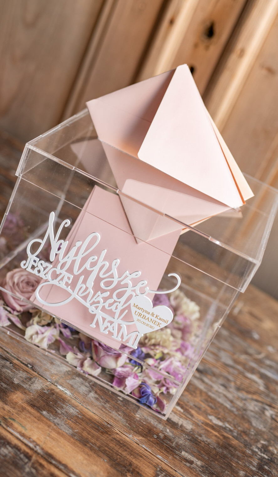Pudełko na koperty  glamour przezroczyste pudełko na koperty z akrylu wesele glamour12