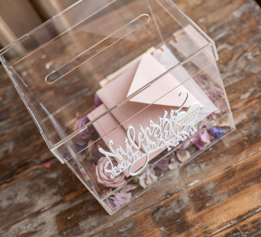 Pudełko na koperty  glamour przezroczyste pudełko na koperty z akrylu wesele glamour14