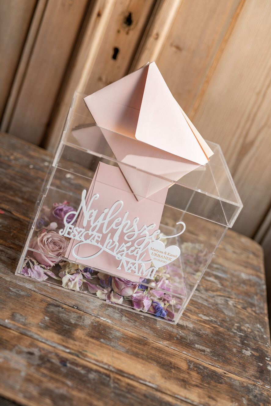 Pudełko na koperty  glamour przezroczyste pudełko na koperty z akrylu wesele glamour15