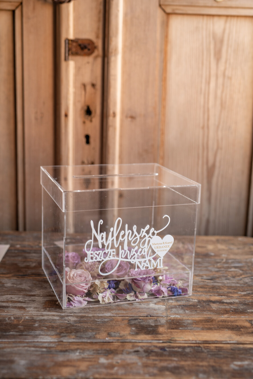 Pudełko na koperty  glamour przezroczyste pudełko na koperty z akrylu wesele glamour3
