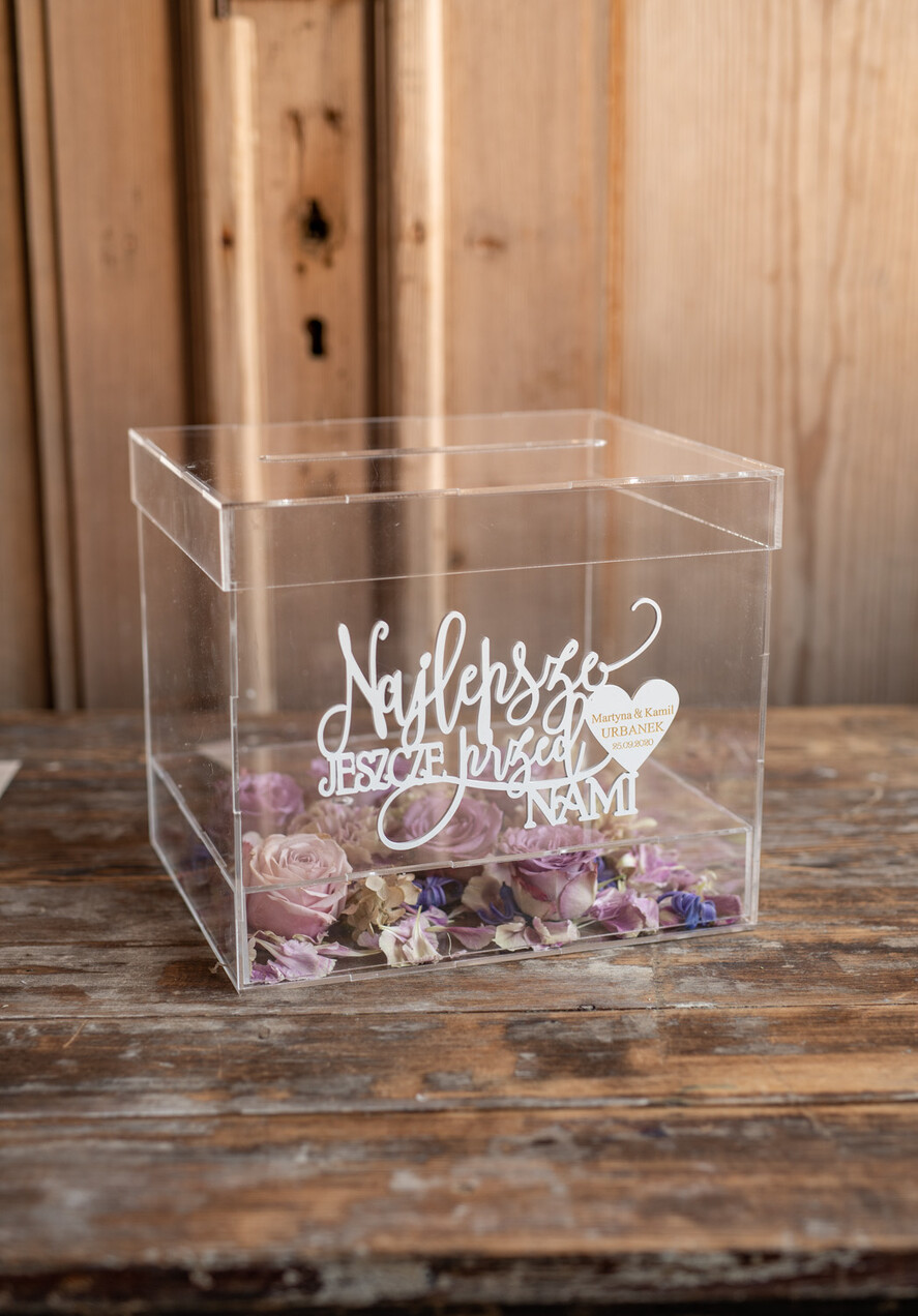 Pudełko na koperty  glamour przezroczyste pudełko na koperty z akrylu wesele glamour4