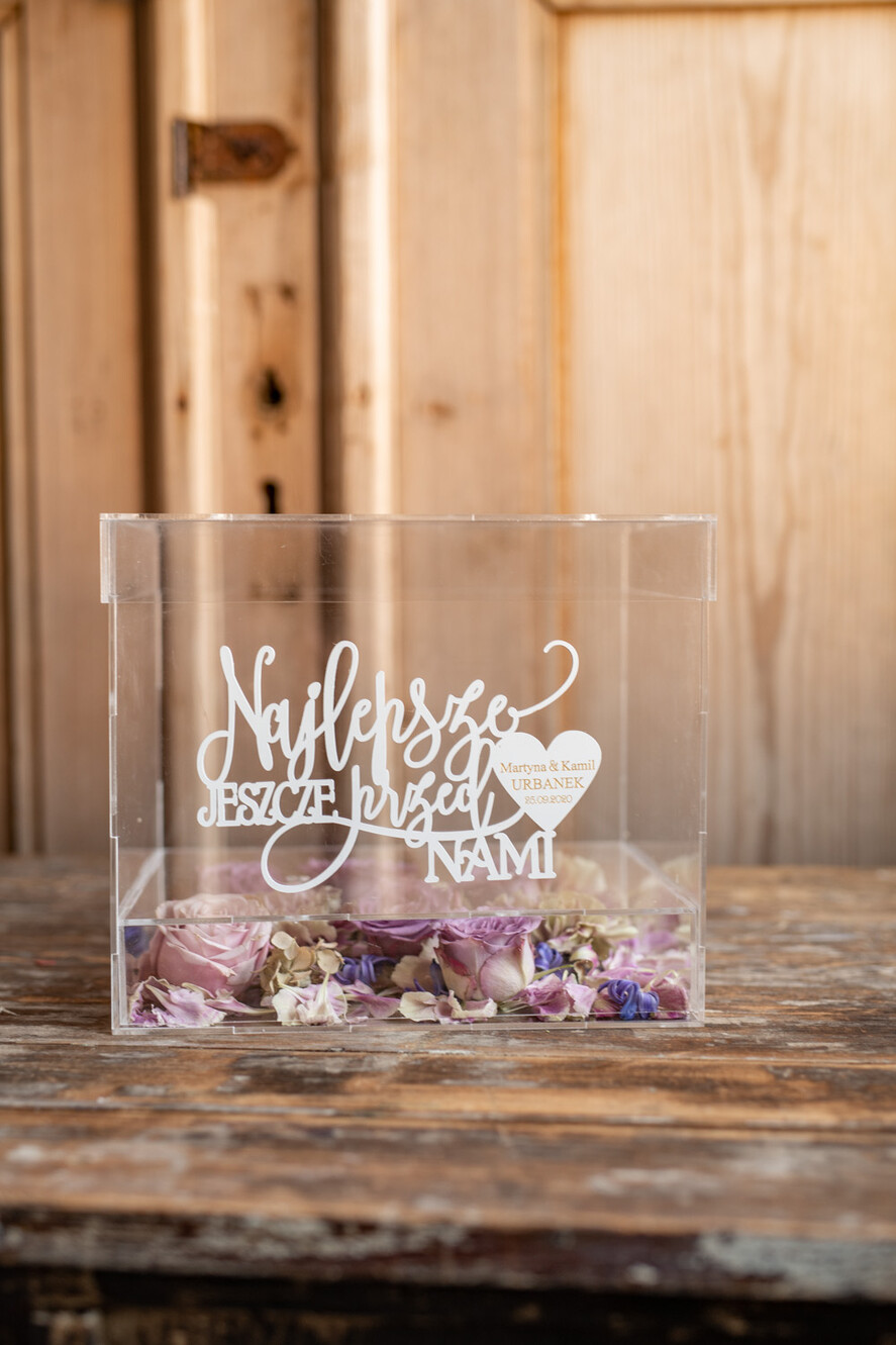Pudełko na koperty  glamour przezroczyste pudełko na koperty z akrylu wesele glamour6
