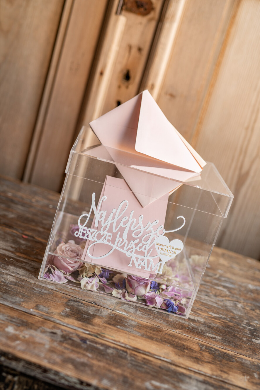 Pudełko na koperty  glamour przezroczyste pudełko na koperty z akrylu wesele glamour8