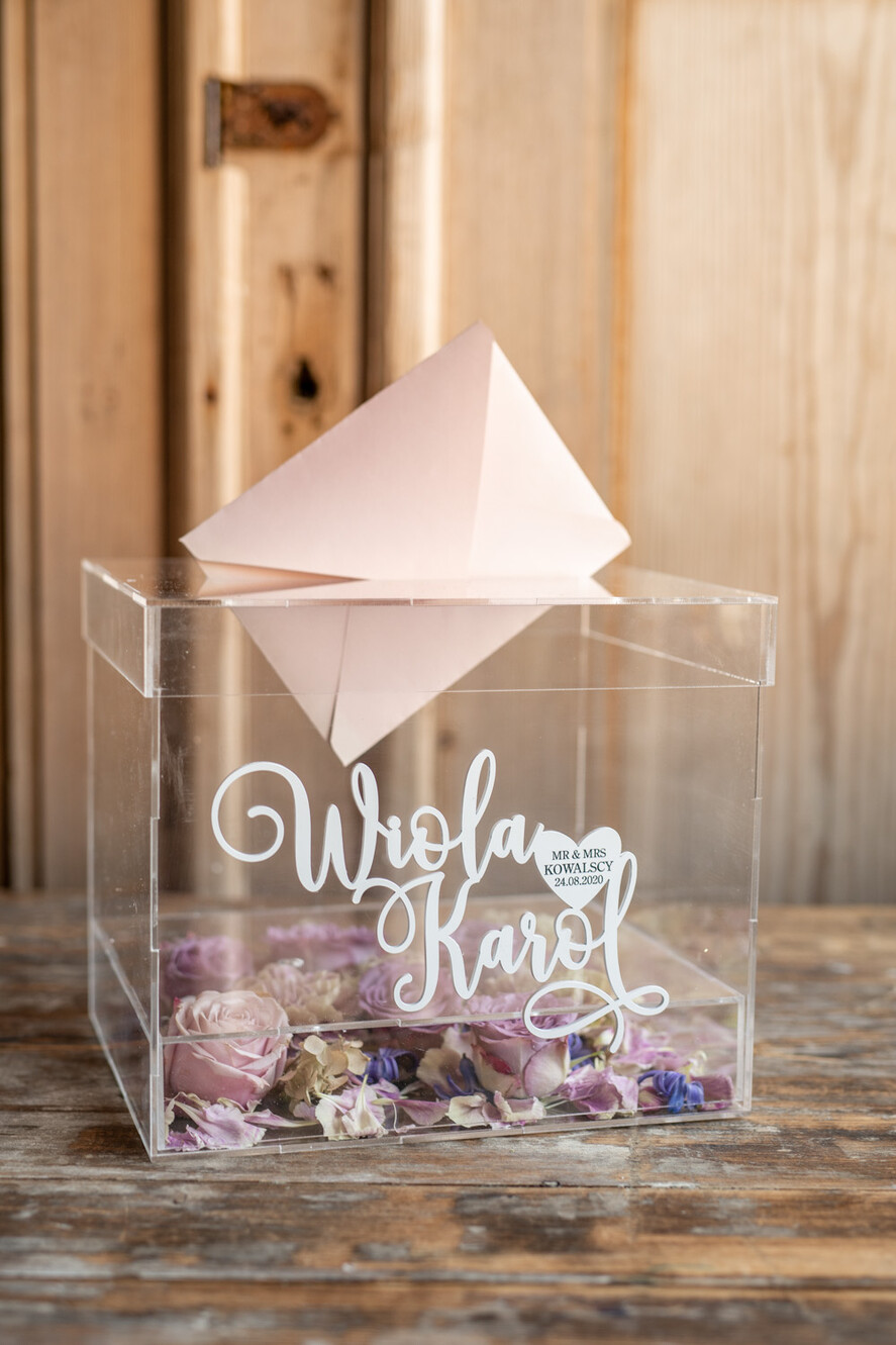 Pudełko na koperty  glamour przezroczysta ślubna skrzynka na koperty weselne  pudelko na kartki ślubne biale napisy10