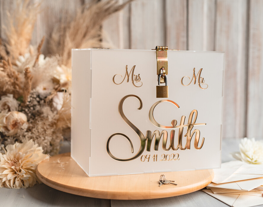 Pudełko na koperty  glamour elegancka satynowa kopertówka na koperty, pudełko na koperty mlecznej pleksy, pomysł na pudełko na koperty na weselu, akrylowe pudełko na koperty 9