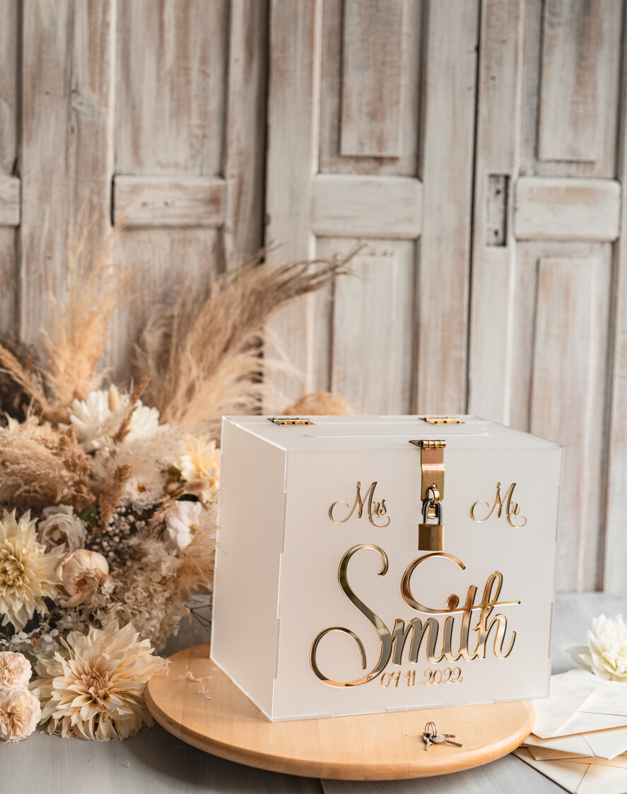 Pudełko na koperty  glamour elegancka satynowa kopertówka na koperty, pudełko na koperty mlecznej pleksy, pomysł na pudełko na koperty na weselu, akrylowe pudełko na koperty 6