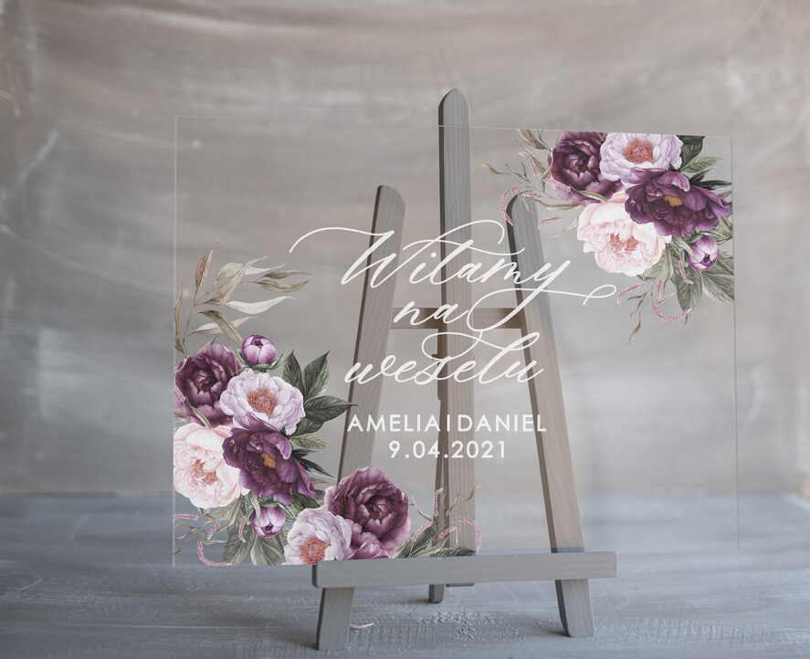 Plany stołów na pleksie - akryl Powitanie gości na weselu przezroczysta tablica   Plexi Witamy na weselu tablica z powitaniem gości weselnych Pleksa0