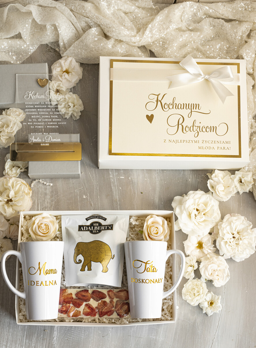 Prezenty, Podziękowania dla Rodziców zestawy prezentowe kubki filiżanki Ślubne Podziękowania dla Rodziców, zestaw prezentowy kubki dla Rodziców od Młodej Pary, Box presonalizowana statuetka podziękowania 0