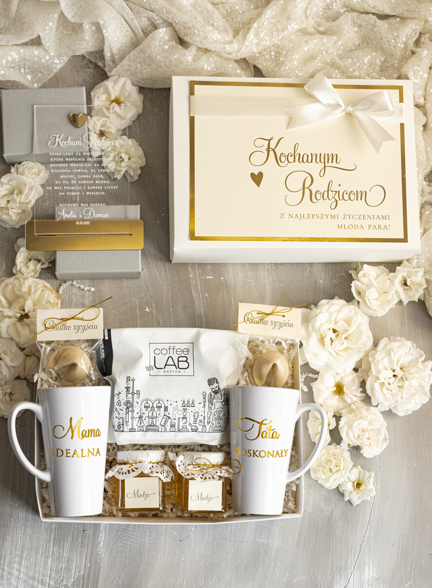 Prezenty, Podziękowania dla Rodziców zestawy prezentowe kubki filiżanki Ślubne Podziękowania dla Rodziców, zestaw prezentowy kubki dla Rodziców od Młodej Pary, Box presonalizowana statuetka podziękowania 0