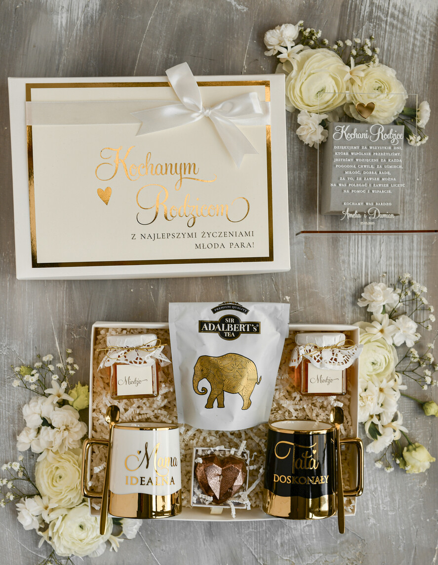 Prezenty, Podziękowania dla Rodziców zestawy prezentowe kubki filiżanki Ślubne Podziękowania dla Rodziców, zestaw prezentowy kubki dla Rodziców od Młodej Pary, Box presonalizowana statuetka podziękowania 0