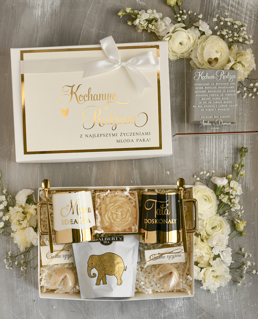 Prezenty, Podziękowania dla Rodziców zestawy prezentowe kubki filiżanki Ślubne Podziękowania dla Rodziców, zestaw prezentowy kubki dla Rodziców od Młodej Pary, Box presonalizowana statuetka podziękowania 0